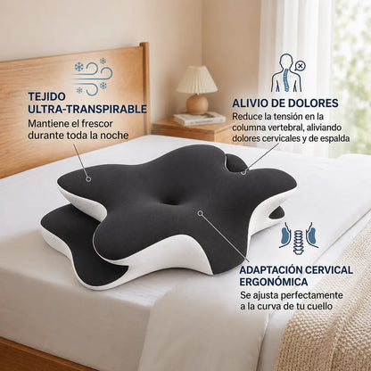 Almohada Cervical Viscoelástica GRIS + Pack De Parches Para Aliviar Dolor ¡(GRATIS)!