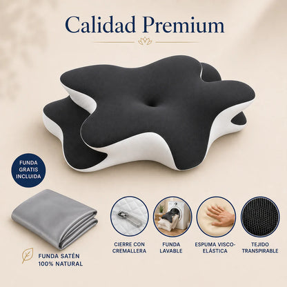 Almohada Cervical Viscoelástica GRIS + Pack De Parches Para Aliviar Dolor ¡(GRATIS)!