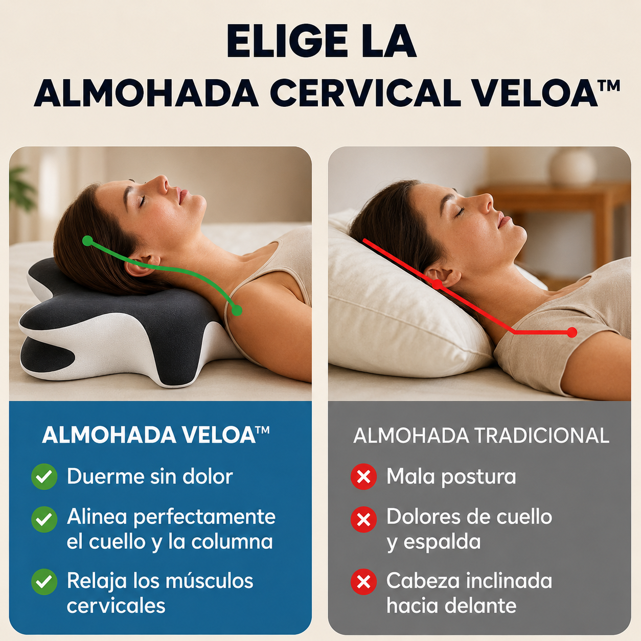 Almohada Cervical Viscoelástica GRIS + Pack De Parches Para Aliviar Dolor ¡(GRATIS)!